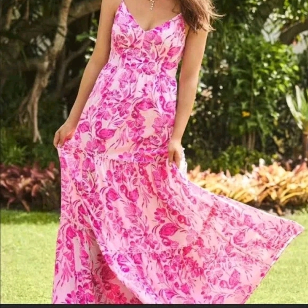 Lilly Pulitzer Flamingo Pink and White Maxi Sundress Size 10
